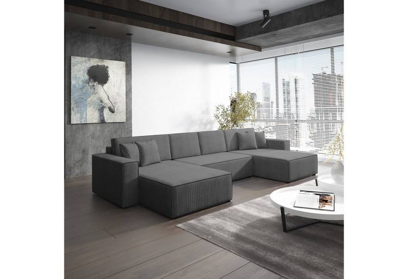 Fun Möbel Wohnlandschaft Schlafsofa Sofa CONOR PREMIUM, inkl. 4 Rücken- und 4 Zierkissen, inkl. Schlaffunktion mit Bettkasten, in Stoff oder Kunstleder von Fun Möbel