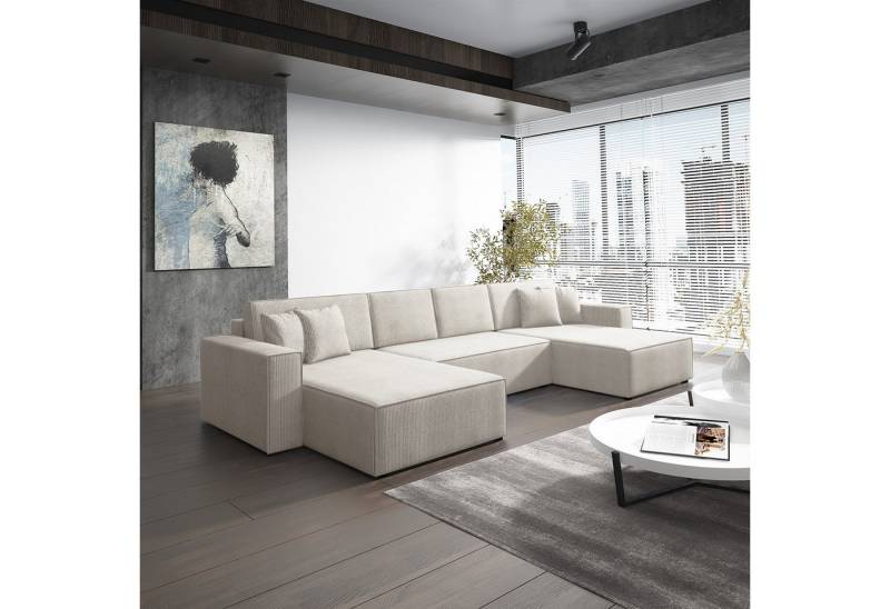 Fun Möbel Wohnlandschaft Schlafsofa Sofa CONOR PREMIUM, inkl. 4 Rücken- und 4 Zierkissen, inkl. Schlaffunktion mit Bettkasten, in Stoff oder Kunstleder von Fun Möbel