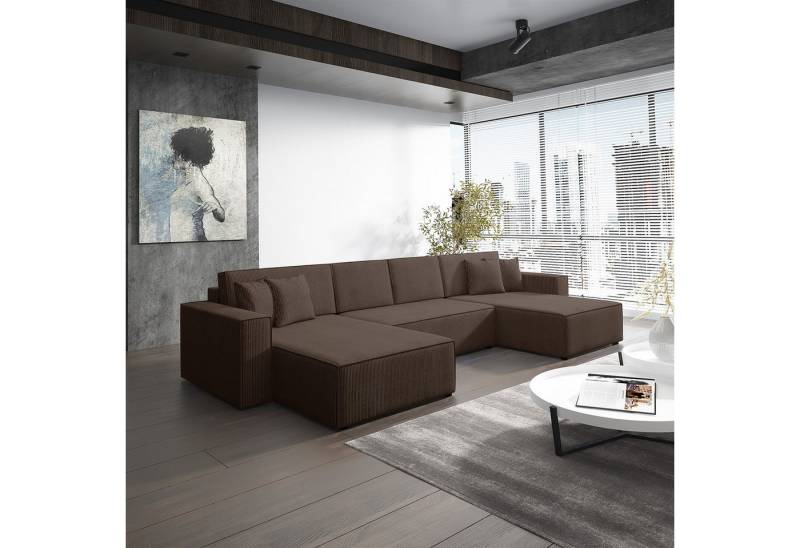 Fun Möbel Wohnlandschaft Schlafsofa Sofa CONOR PREMIUM, inkl. 4 Rücken- und 4 Zierkissen, inkl. Schlaffunktion mit Bettkasten, in Stoff oder Kunstleder von Fun Möbel