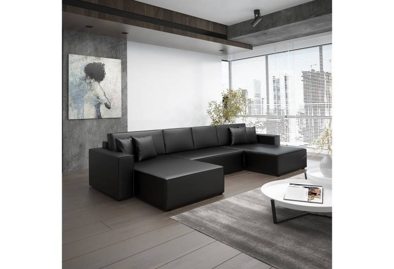 Fun Möbel Wohnlandschaft Schlafsofa Sofa CONOR PREMIUM, inkl. 4 Rücken- und 4 Zierkissen, inkl. Schlaffunktion mit Bettkasten, in Stoff oder Kunstleder von Fun Möbel