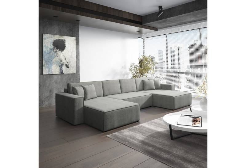Fun Möbel Wohnlandschaft Schlafsofa Sofa CONOR PREMIUM, inkl. 4 Rücken- und 4 Zierkissen, inkl. Schlaffunktion mit Bettkasten, in Stoff oder Kunstleder von Fun Möbel