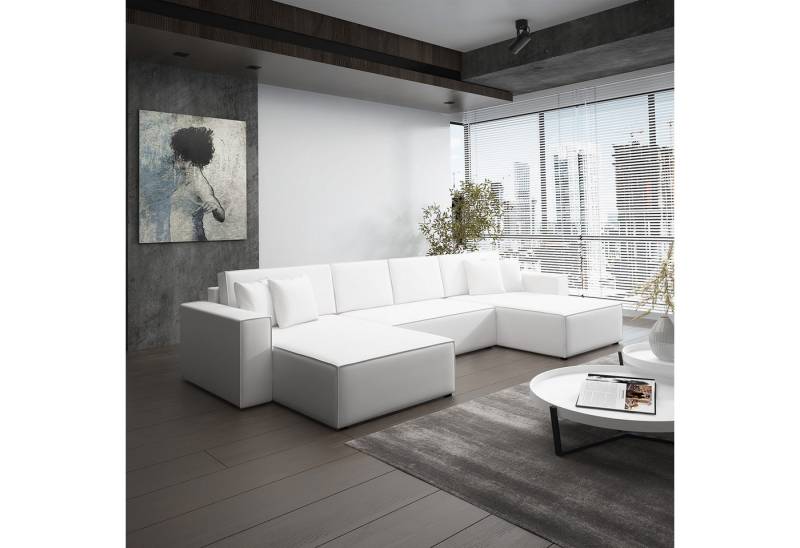 Fun Möbel Wohnlandschaft Schlafsofa Sofa CONOR PREMIUM, inkl. 4 Rücken- und 4 Zierkissen, inkl. Schlaffunktion mit Bettkasten, in Stoff oder Kunstleder von Fun Möbel