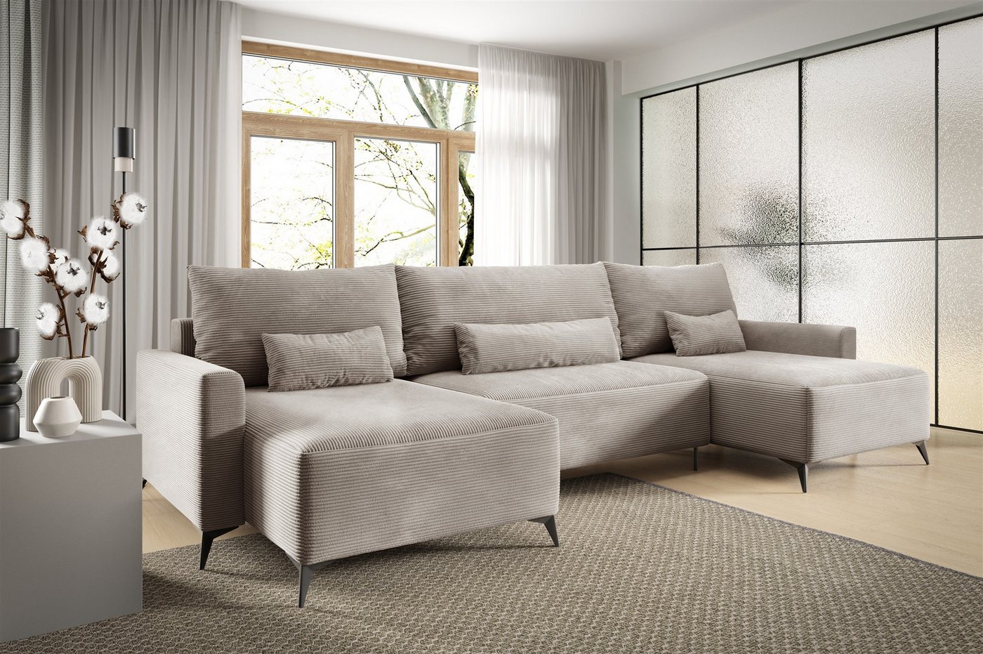Fun Möbel Wohnlandschaft Schlafsofa in U-Form SILVES in Stoff Poso, mit Bettkasten, Rundumbezug von Fun Möbel