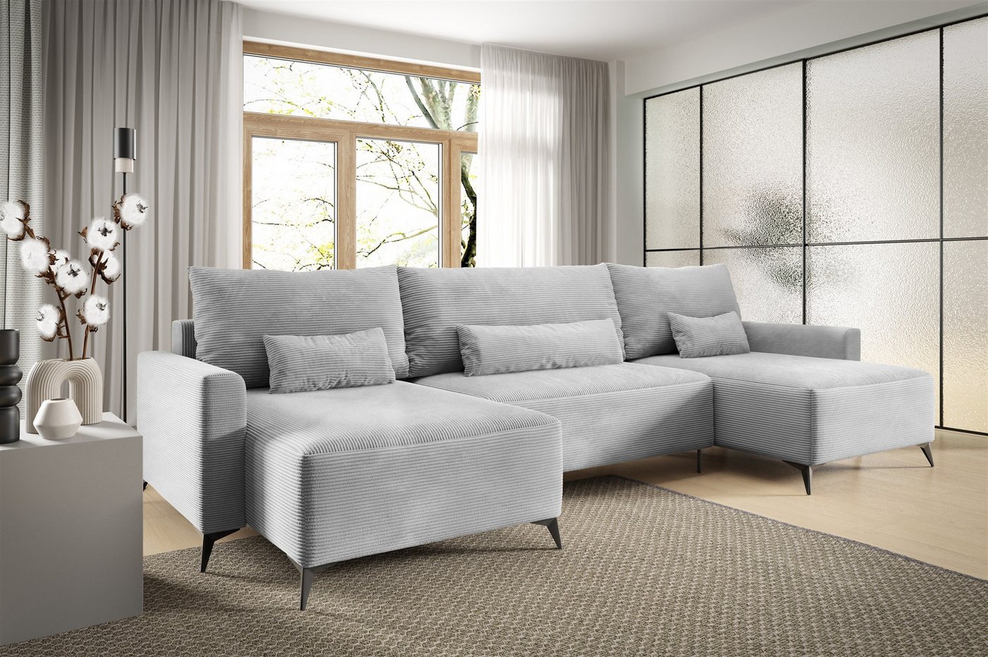 Fun Möbel Wohnlandschaft Schlafsofa in U-Form SILVES in Stoff Poso, mit Bettkasten, Rundumbezug von Fun Möbel