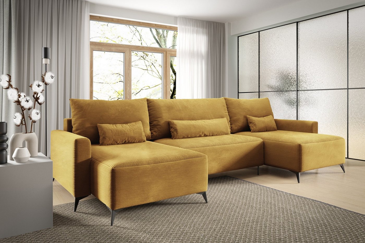 Fun Möbel Wohnlandschaft Schlafsofa in U-Form SILVES in Stoff Poso, mit Bettkasten, Rundumbezug von Fun Möbel