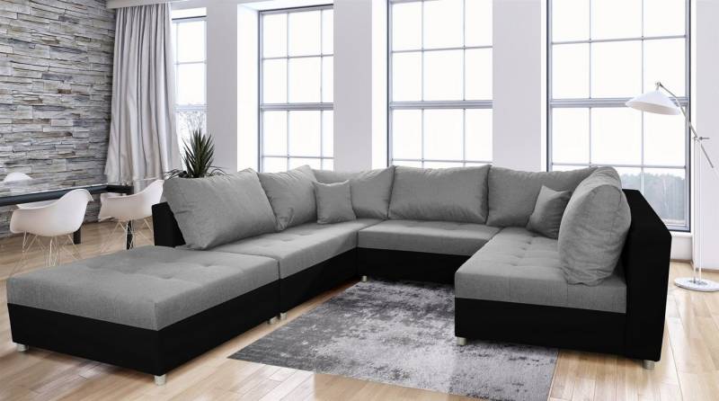 Fun Möbel Wohnlandschaft Sofa ANDRO mit Schlaffunktion - SPEED Weiß-Dunkelgrau o. Schwarz-Grau, inkl. Schlaffunktion, Inkl. Hocker 99x39x95 cm von Fun Möbel