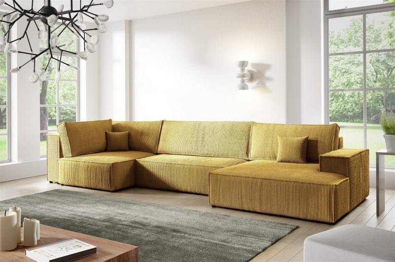 Fun Möbel Wohnlandschaft Sofa CORUNIA mit Schlaffunktion und Ottomane in Stoff Poso, mit Bettkasten, Rücken echt bezogen von Fun Möbel
