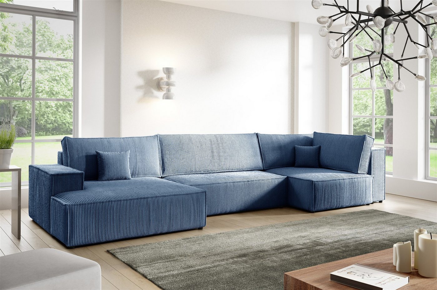 Fun Möbel Wohnlandschaft Sofa CORUNIA mit Schlaffunktion und Ottomane in Stoff Poso, mit Bettkasten, Rücken echt bezogen Fun Möbel Wohnlandschaft Sofa CORUNIA mit Schlaffunktion und Ottomane in Stoff Poso, mit Bettkasten, Rücken echt bezogen von Fun Möbel