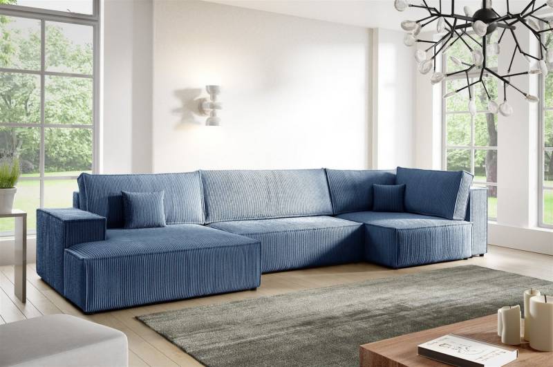 Fun Möbel Wohnlandschaft Sofa CORUNIA mit Schlaffunktion und Ottomane in Stoff Poso, mit Bettkasten, Rücken echt bezogen von Fun Möbel