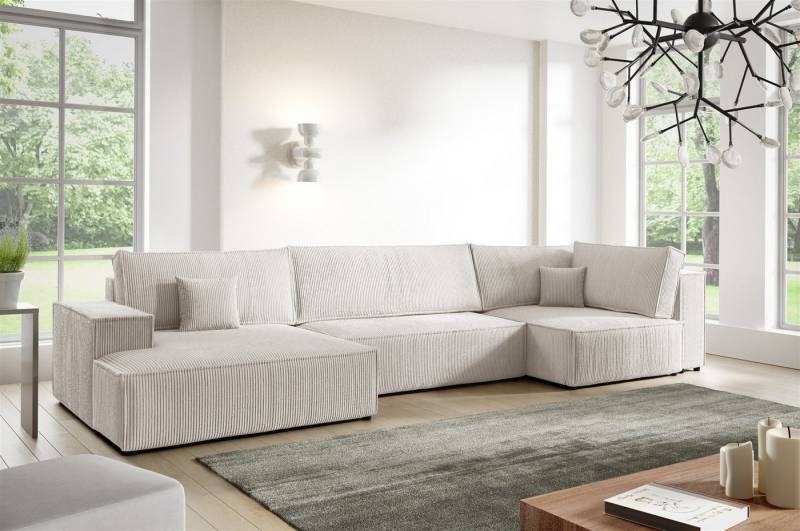 Fun Möbel Wohnlandschaft Sofa CORUNIA mit Schlaffunktion und Ottomane in Stoff Poso, mit Bettkasten, Rücken echt bezogen von Fun Möbel