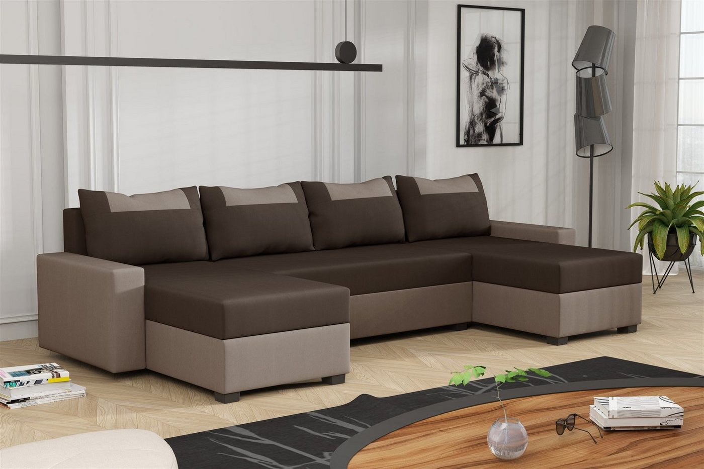 Fun Möbel Wohnlandschaft Sofa HEDVIG LUX, Rundumbezug, mit Schlaffunktion inkl. 3 Bettkästen, inkl. 4 Rückenkissen von Fun Möbel