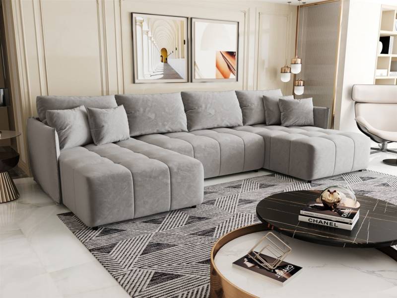 Fun Möbel Wohnlandschaft Sofa TREVISO in U-Form mit Schlaffunktion in Stoff Monolith, Rücken echt bezogen von Fun Möbel