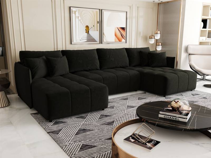 Fun Möbel Wohnlandschaft Sofa TREVISO in U-Form mit Schlaffunktion in Stoff Monolith, Rücken echt bezogen von Fun Möbel