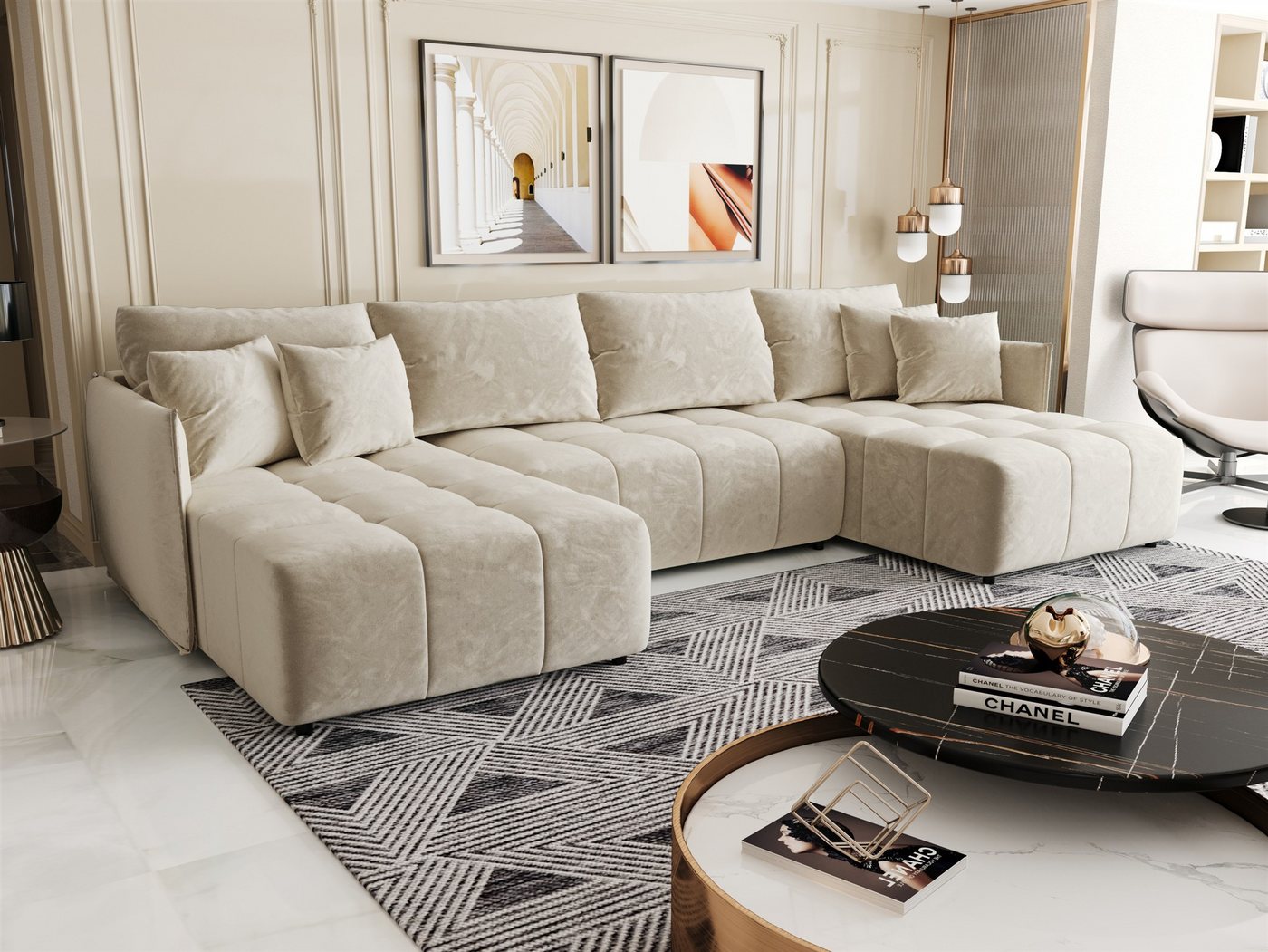 Fun Möbel Wohnlandschaft Sofa TREVISO in U-Form mit Schlaffunktion in Stoff Monolith, Rücken echt bezogen Fun Möbel Wohnlandschaft Sofa TREVISO in U-Form mit Schlaffunktion in Stoff Monolith, Rücken echt bezogen von Fun Möbel