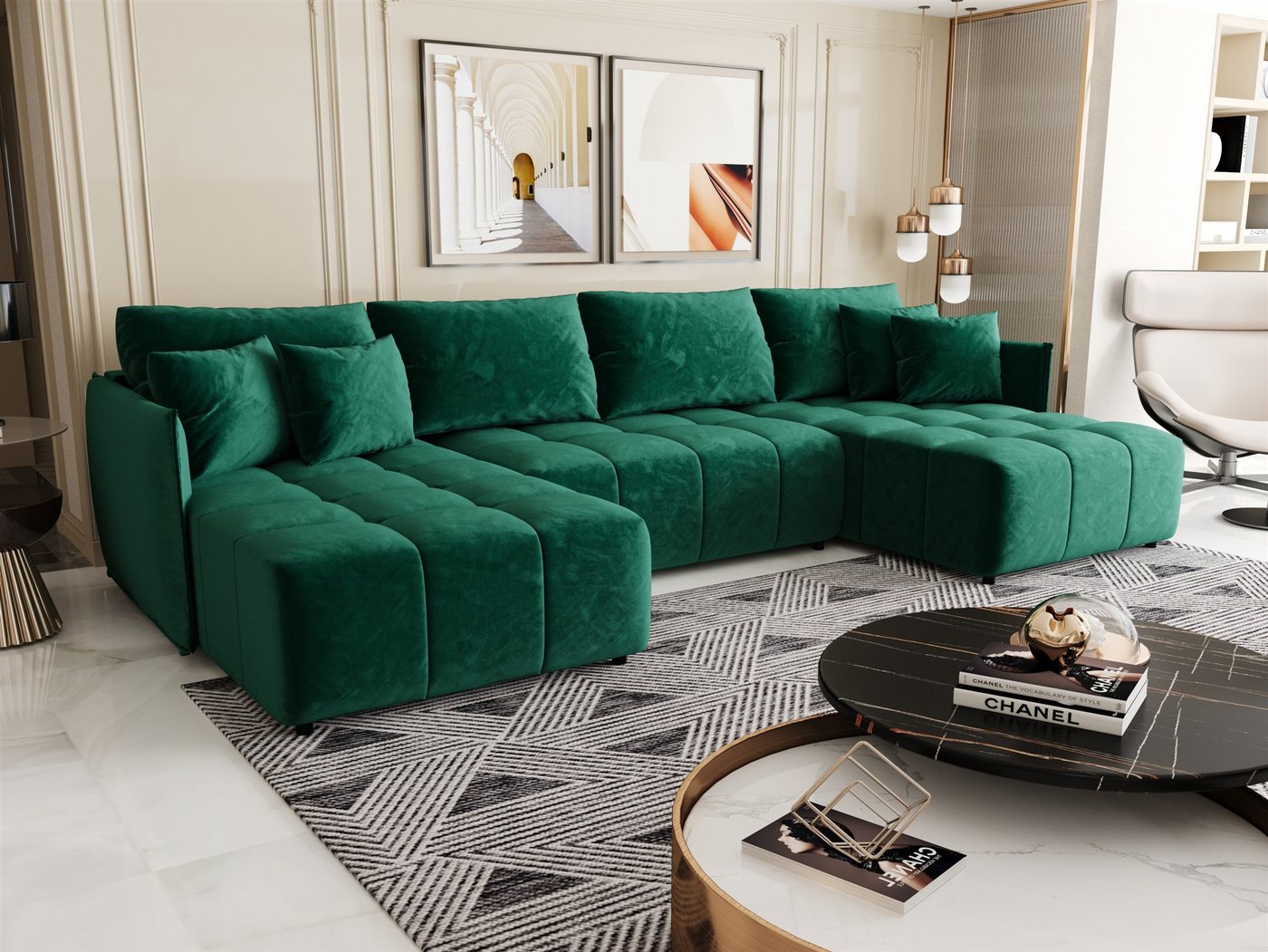 Fun Möbel Wohnlandschaft Sofa TREVISO in U-Form mit Schlaffunktion in Stoff Monolith, Rücken echt bezogen Fun Möbel Wohnlandschaft Sofa TREVISO in U-Form mit Schlaffunktion in Stoff Monolith, Rücken echt bezogen von Fun Möbel