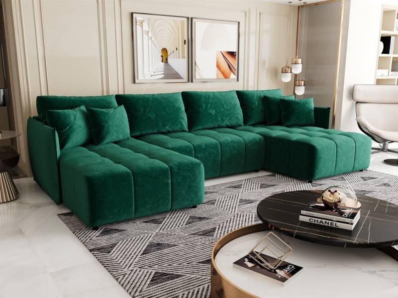 Fun Möbel Wohnlandschaft Sofa TREVISO in U-Form mit Schlaffunktion in Stoff Monolith, Rücken echt bezogen von Fun Möbel