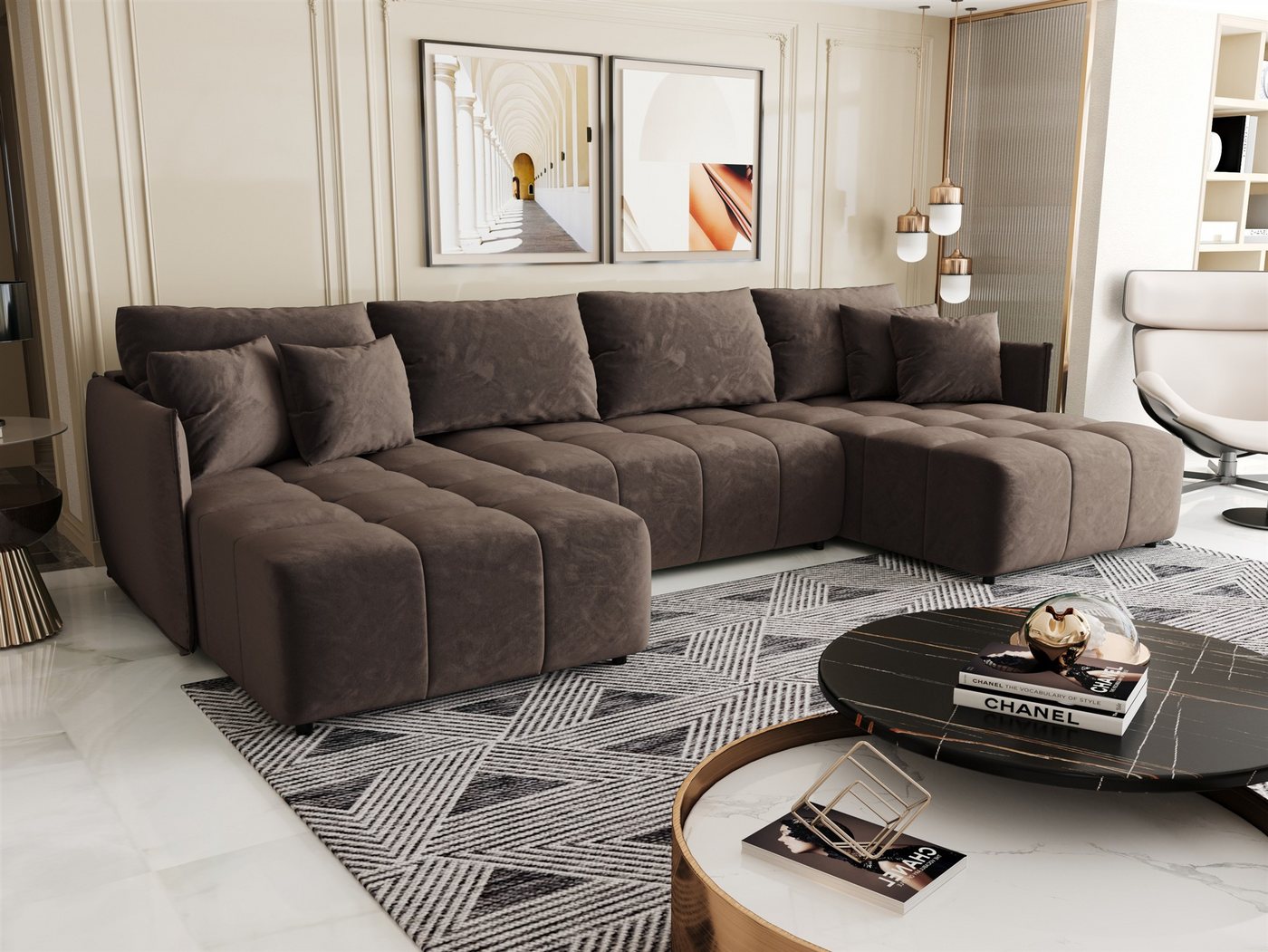 Fun Möbel Wohnlandschaft Sofa TREVISO in U-Form mit Schlaffunktion in Stoff Monolith, Rücken echt bezogen Fun Möbel Wohnlandschaft Sofa TREVISO in U-Form mit Schlaffunktion in Stoff Monolith, Rücken echt bezogen von Fun Möbel
