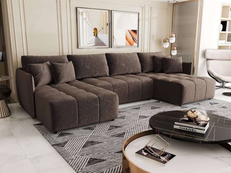 Fun Möbel Wohnlandschaft Sofa TREVISO in U-Form mit Schlaffunktion in Stoff Monolith, Rücken echt bezogen von Fun Möbel