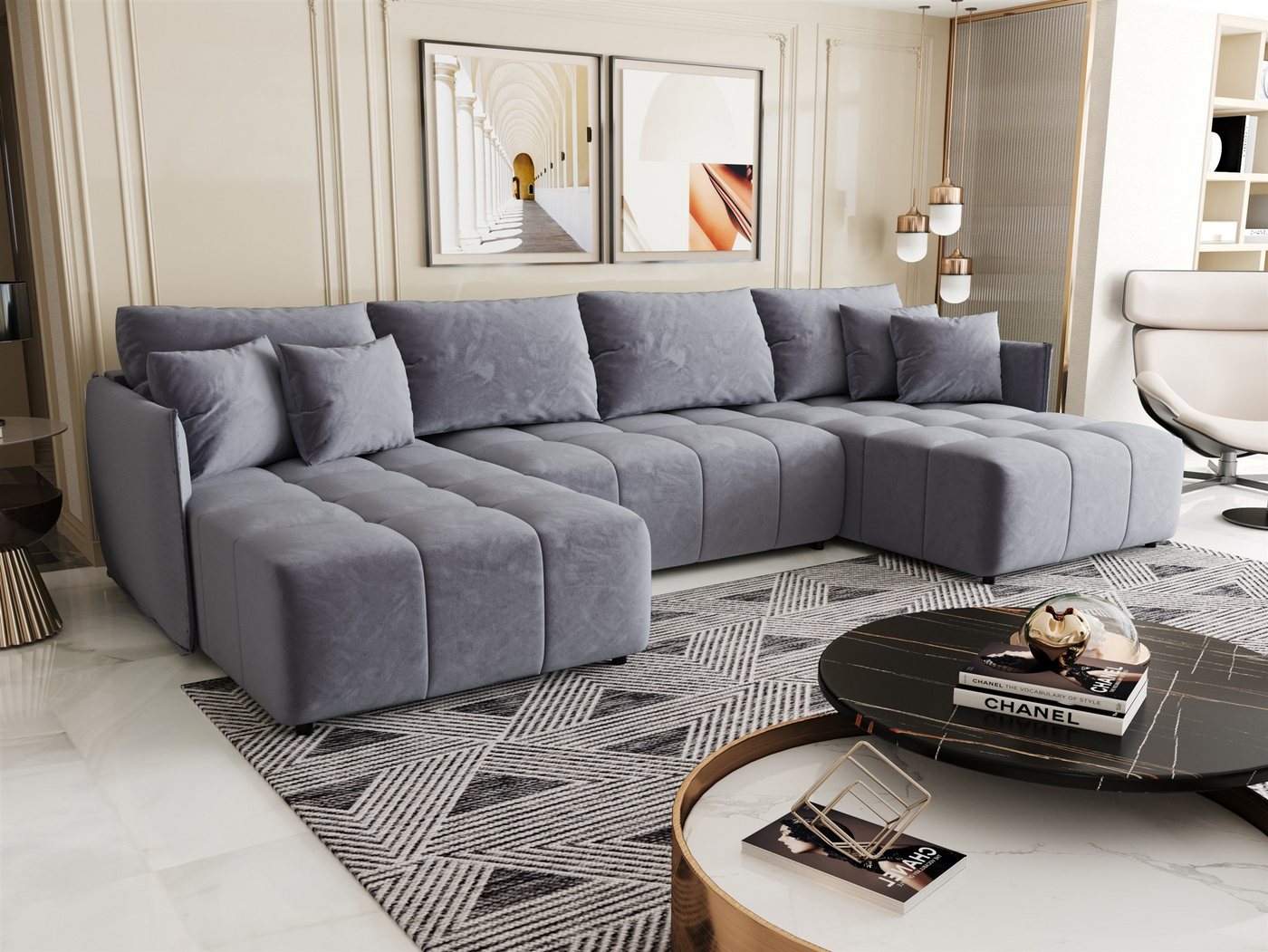 Fun Möbel Wohnlandschaft Sofa TREVISO in U-Form mit Schlaffunktion in Stoff Monolith, Rücken echt bezogen Fun Möbel Wohnlandschaft Sofa TREVISO in U-Form mit Schlaffunktion in Stoff Monolith, Rücken echt bezogen von Fun Möbel