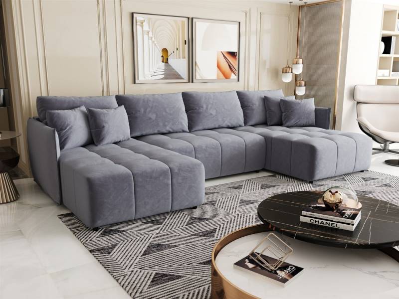 Fun Möbel Wohnlandschaft Sofa TREVISO in U-Form mit Schlaffunktion in Stoff Monolith, Rücken echt bezogen von Fun Möbel