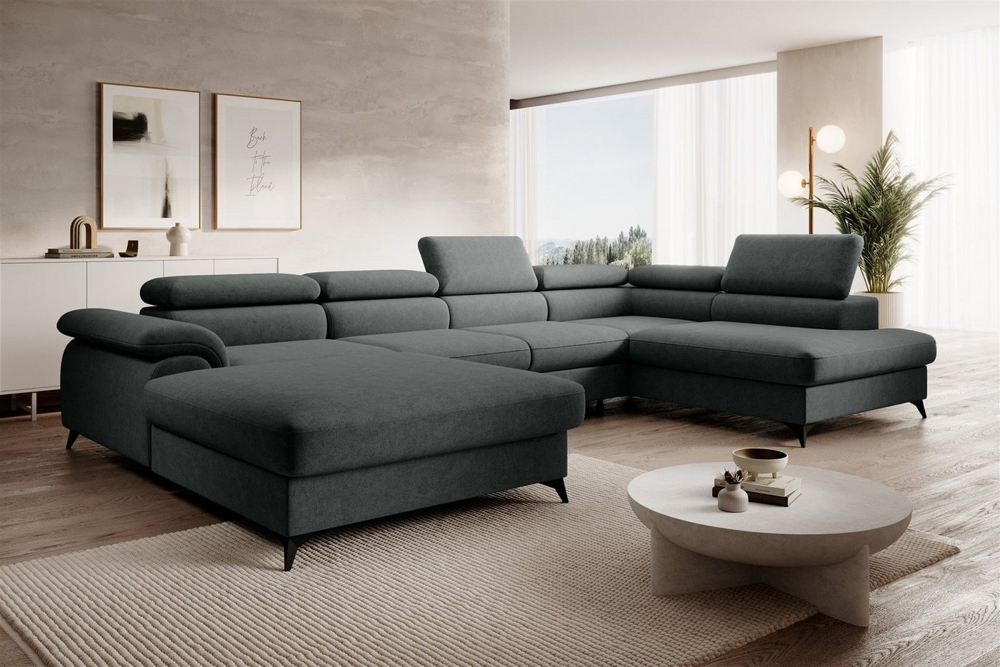 Fun Möbel Wohnlandschaft Sofa U-Form BASTIEN in Stoff Whisper, Ottomane Links oder Rechts, Rundumbezug und Bettkästen Fun Möbel Wohnlandschaft Sofa U-Form BASTIEN in Stoff Whisper, Ottomane Links oder Rechts, Rundumbezug und Bettkästen von Fun Möbel