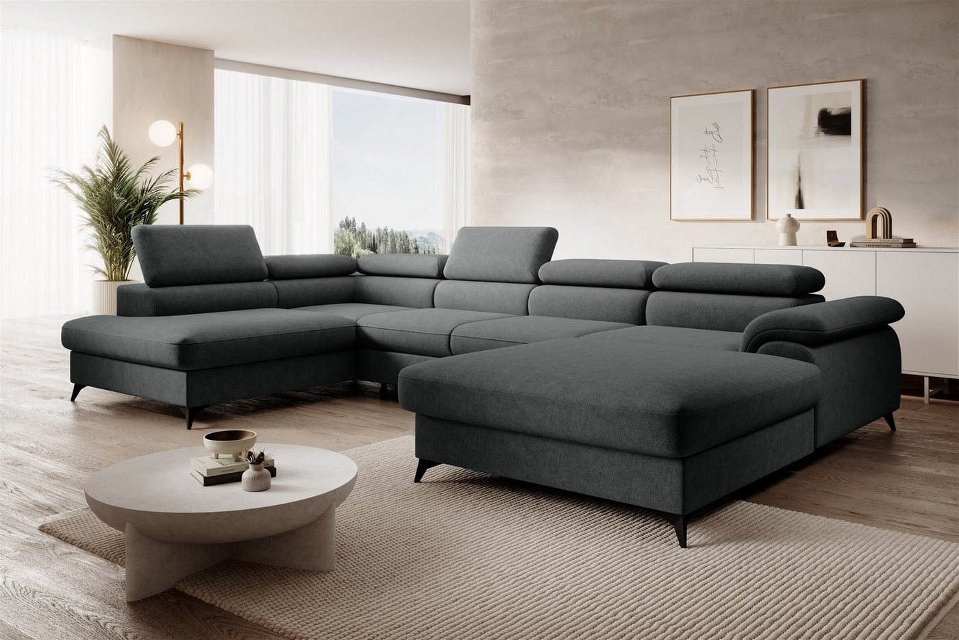 Fun Möbel Wohnlandschaft Sofa U-Form BASTIEN in Stoff Whisper, Ottomane Links oder Rechts, Rundumbezug und Bettkästen Fun Möbel Wohnlandschaft Sofa U-Form BASTIEN in Stoff Whisper, Ottomane Links oder Rechts, Rundumbezug und Bettkästen von Fun Möbel