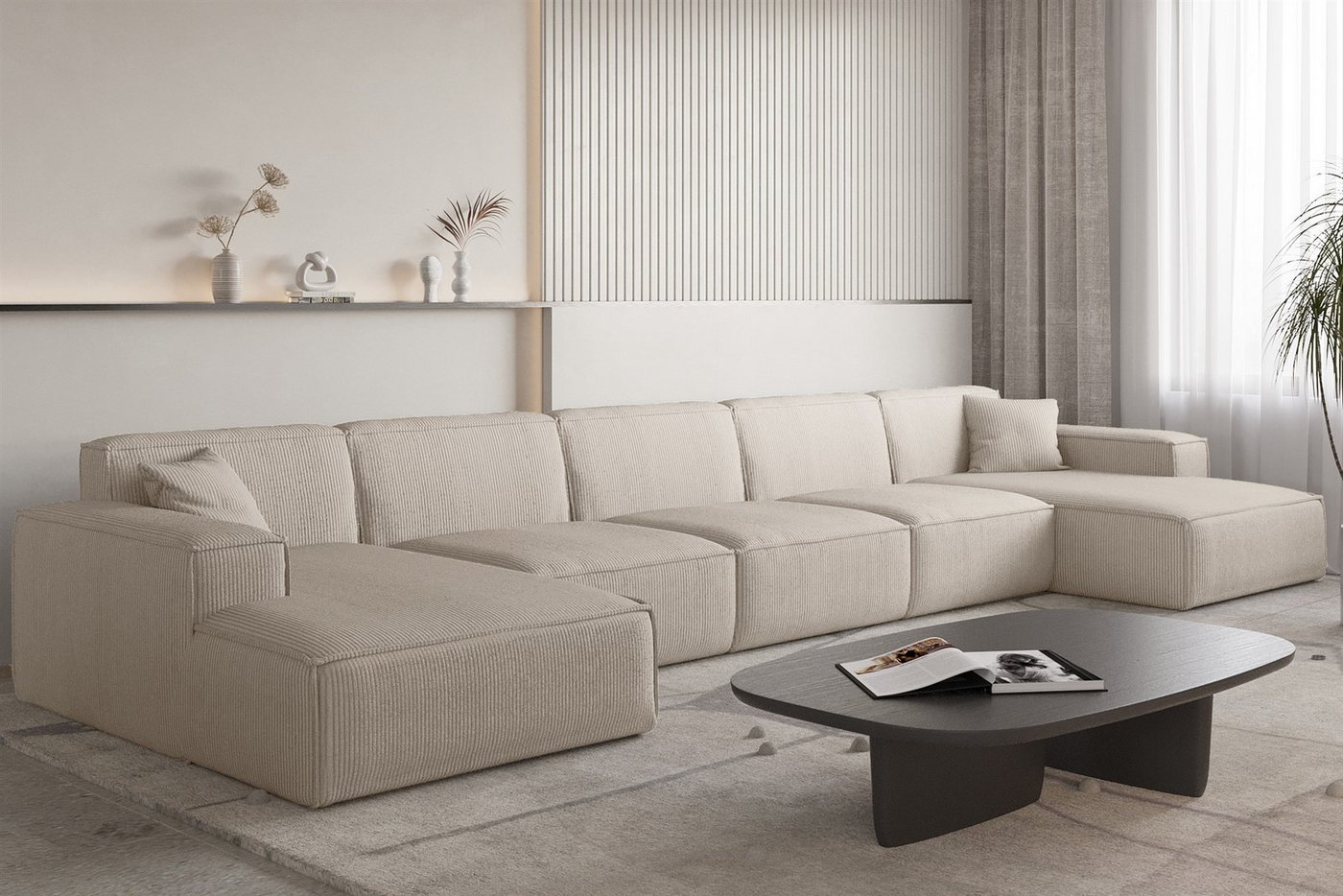 Fun Möbel Wohnlandschaft Sofa U-Form CELES PREMIUM XL in Stoff Scala, Breite 462 cm, Inkl. 2 Zierkissen, Rundumbezug von Fun Möbel