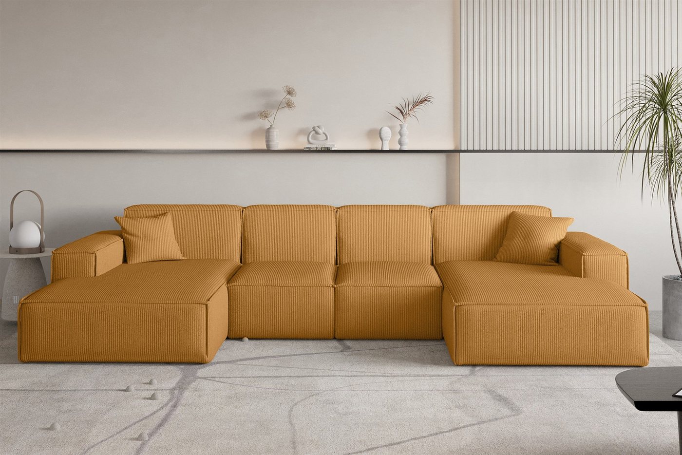 Fun Möbel Wohnlandschaft Sofa U-Form CELES PREMIUM XS in Stoff Scala, Breite 342 cm, Inkl. 2 Zierkissen, Rundumbezug von Fun Möbel