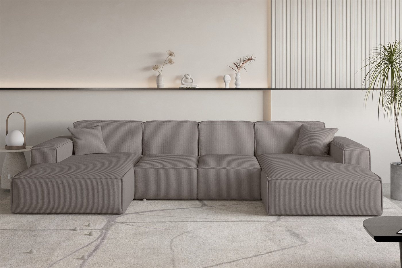 Fun Möbel Wohnlandschaft Sofa U-Form CELES PREMIUM XS in Stoff Scala, Breite 342 cm, Inkl. 2 Zierkissen, Rundumbezug von Fun Möbel