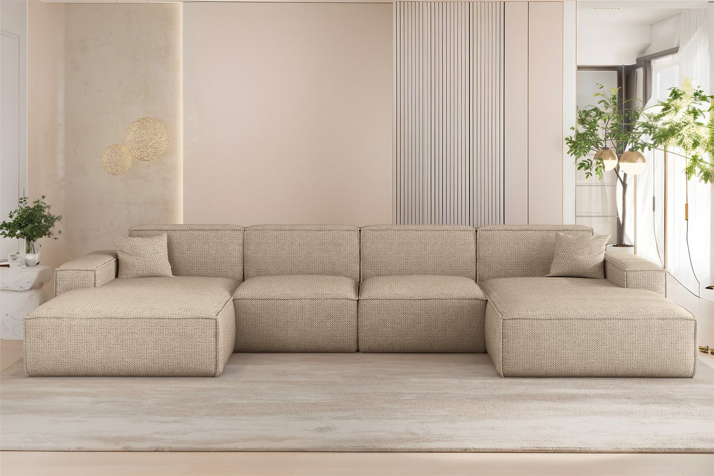 Fun Möbel Wohnlandschaft Sofa U-Form CELES PREMIUM in Stoff Artico (378 cm), Rundumbezug, 2 x Zierkissen von Fun Möbel