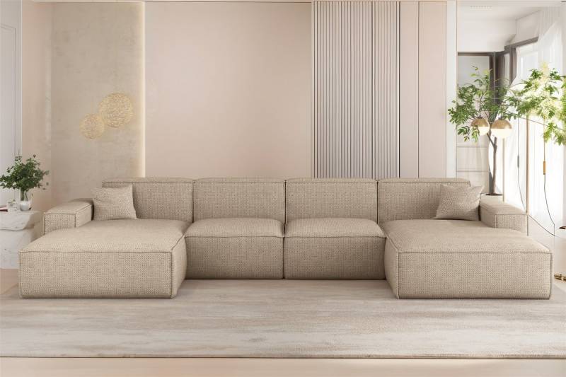 Fun Möbel Wohnlandschaft Sofa U-Form CELES PREMIUM in Stoff Artico (378 cm), Rundumbezug, 2 x Zierkissen von Fun Möbel