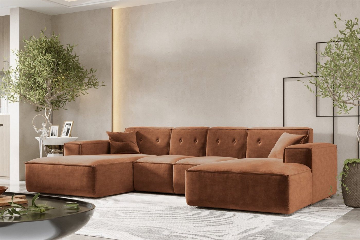 Fun Möbel Wohnlandschaft Sofa U-Form CESINA XS in Stoff, inkl. 2 Zierkissen, Rundumbezug von Fun Möbel