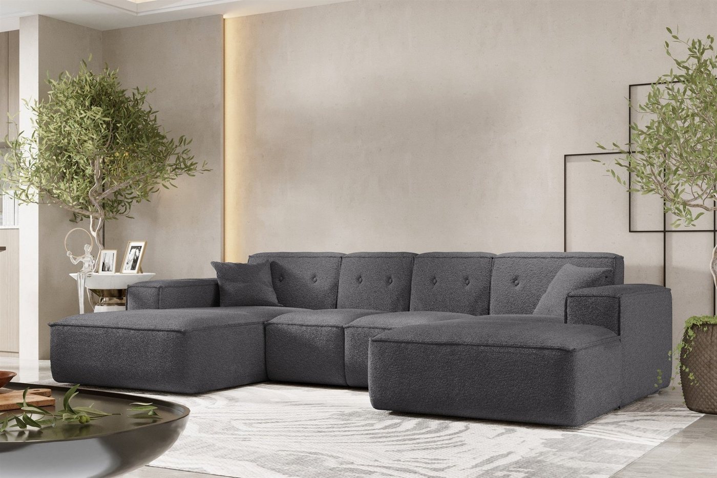 Fun Möbel Wohnlandschaft Sofa U-Form CESINA XS in Stoff, inkl. 2 Zierkissen, Rundumbezug von Fun Möbel