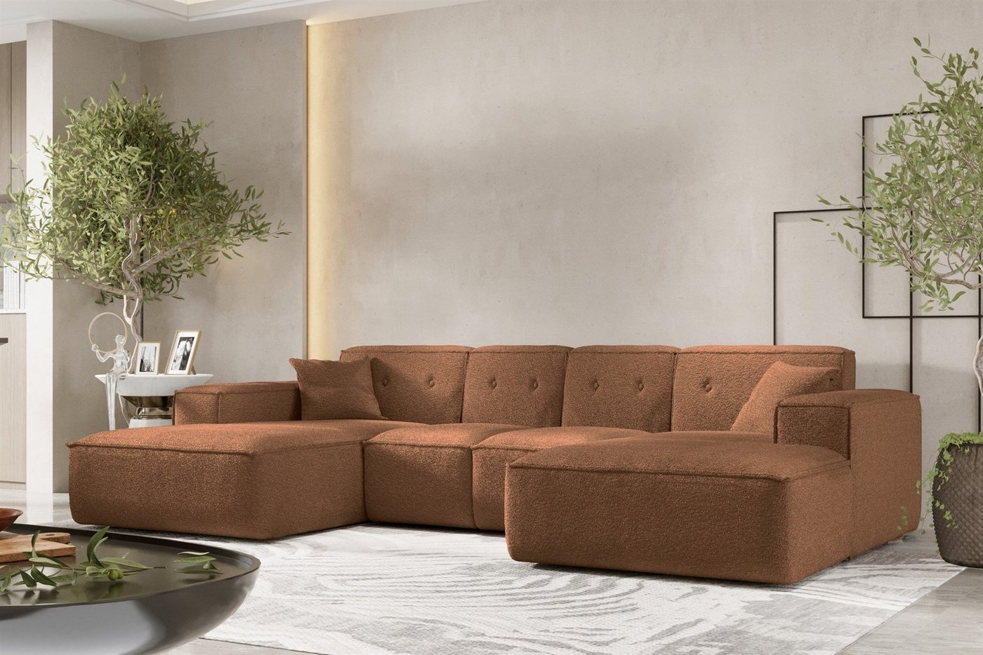 Fun Möbel Wohnlandschaft Sofa U-Form CESINA XS in Stoff, inkl. 2 Zierkissen, Rundumbezug von Fun Möbel