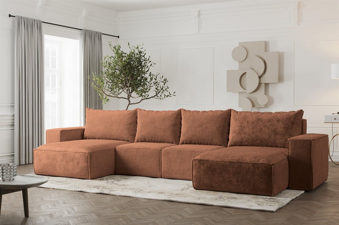 Fun Möbel Wohnlandschaft Sofa U-Form ESTELLE, Rücken echt bezogen von Fun Möbel