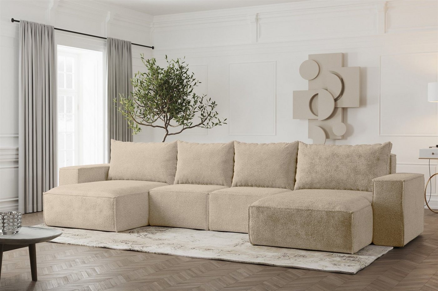 Fun Möbel Wohnlandschaft Sofa U-Form ESTELLE, Rücken echt bezogen von Fun Möbel