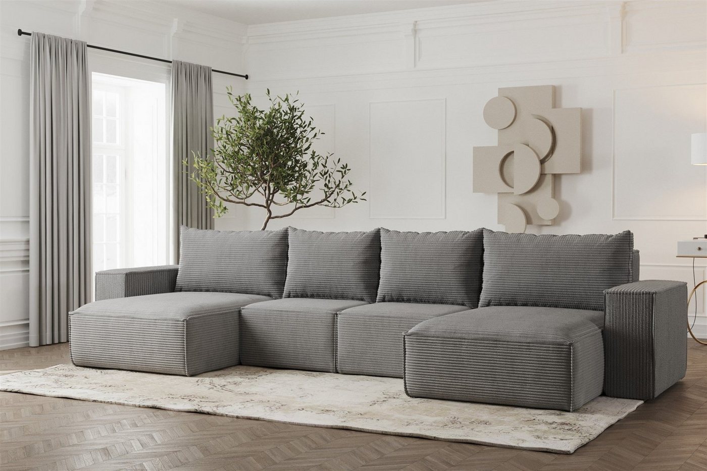Fun Möbel Wohnlandschaft Sofa U-Form ESTELLE, Rücken echt bezogen von Fun Möbel