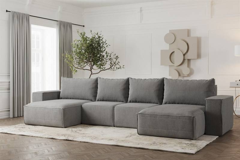 Fun Möbel Wohnlandschaft Sofa U-Form ESTELLE, Rücken echt bezogen von Fun Möbel