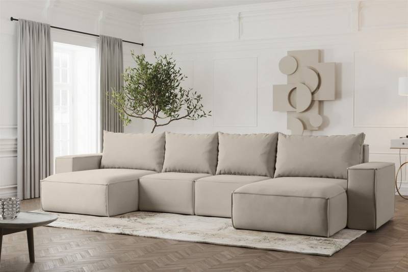 Fun Möbel Wohnlandschaft Sofa U-Form ESTELLE, Rücken echt bezogen von Fun Möbel