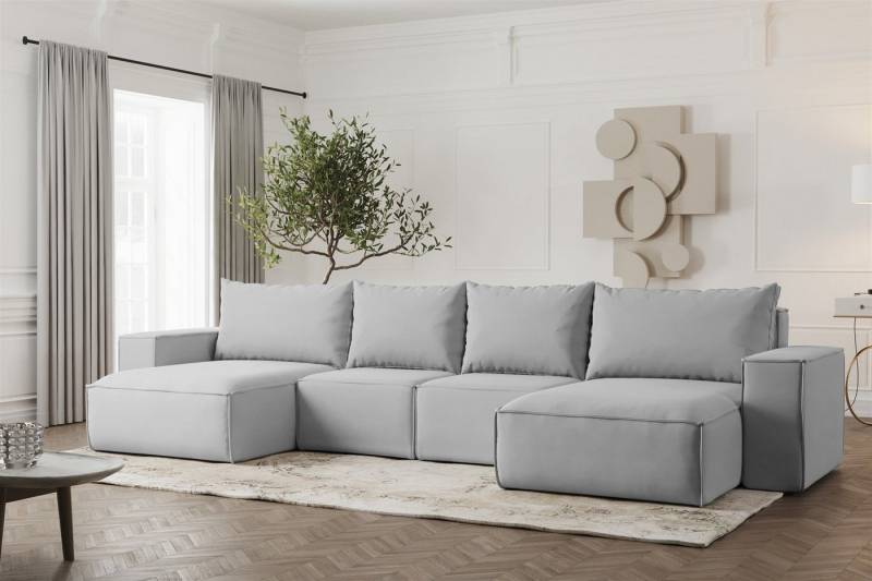 Fun Möbel Wohnlandschaft Sofa U-Form ESTELLE, Rücken echt bezogen von Fun Möbel