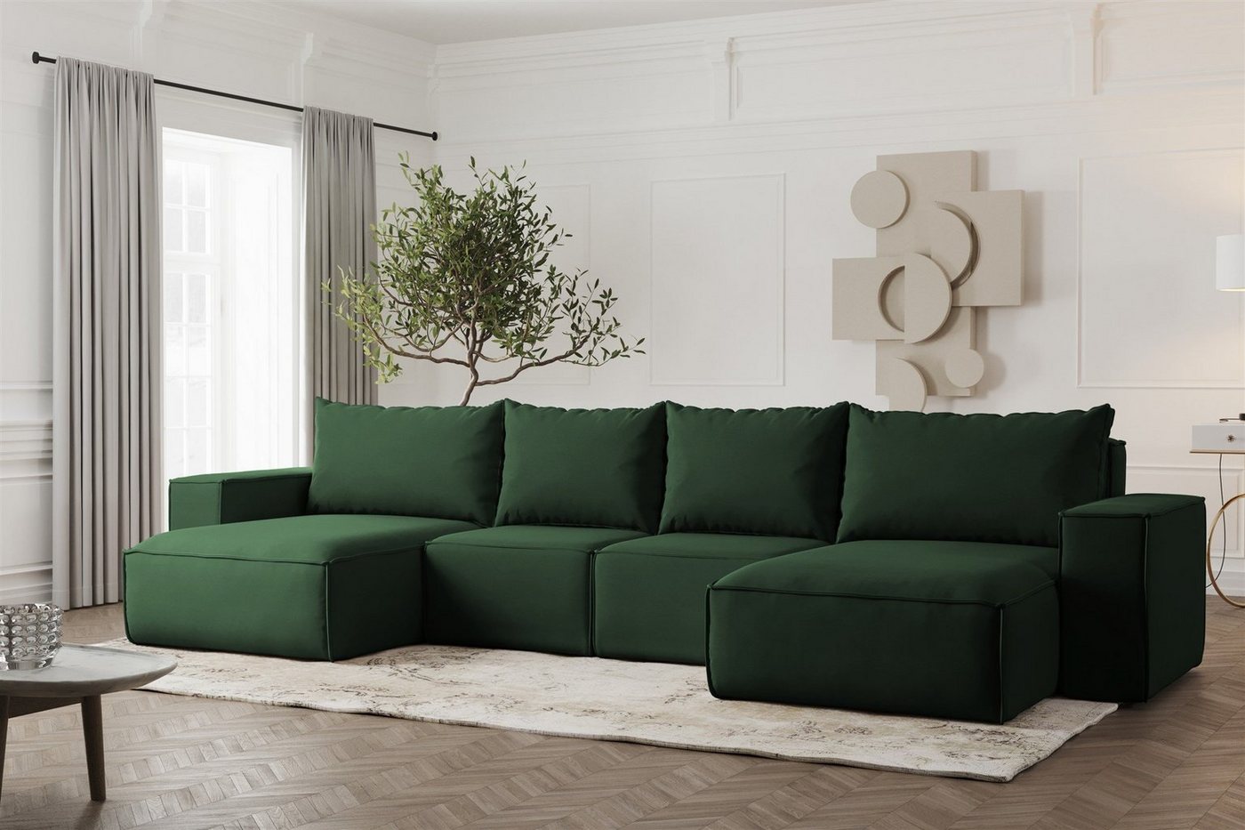 Fun Möbel Wohnlandschaft Sofa U-Form ESTELLE mit Schlaffunktion in Stoff, inkl. Bettkasten, Rücken echt bezogen von Fun Möbel