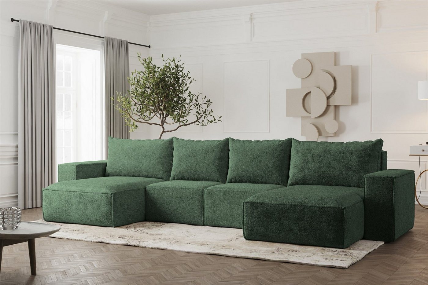 Fun Möbel Wohnlandschaft Sofa U-Form ESTELLE mit Schlaffunktion in Stoff, inkl. Bettkasten, Rücken echt bezogen von Fun Möbel