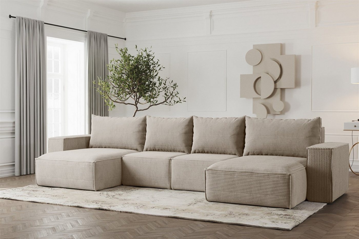 Fun Möbel Wohnlandschaft Sofa U-Form ESTELLE mit Schlaffunktion in Stoff, inkl. Bettkasten, Rücken echt bezogen Fun Möbel Wohnlandschaft Sofa U-Form ESTELLE mit Schlaffunktion in Stoff, inkl. Bettkasten, Rücken echt bezogen von Fun Möbel