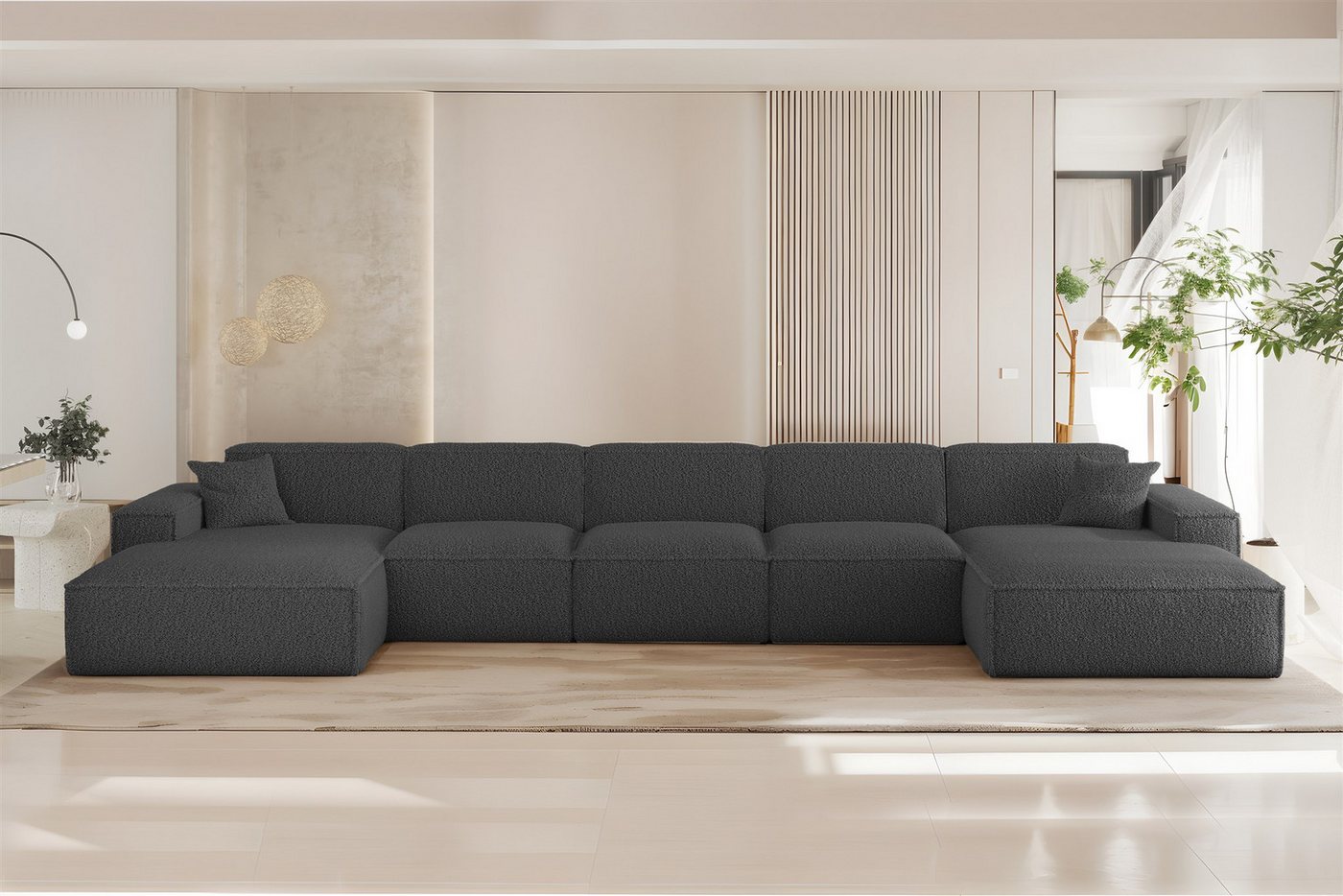 Fun Möbel Wohnlandschaft Sofa U-Form FUN PEREZ PREMIUM XL in Stoff Sven (462 cm), Rundumbezug, inkl. 2 x Zierkissen von Fun Möbel