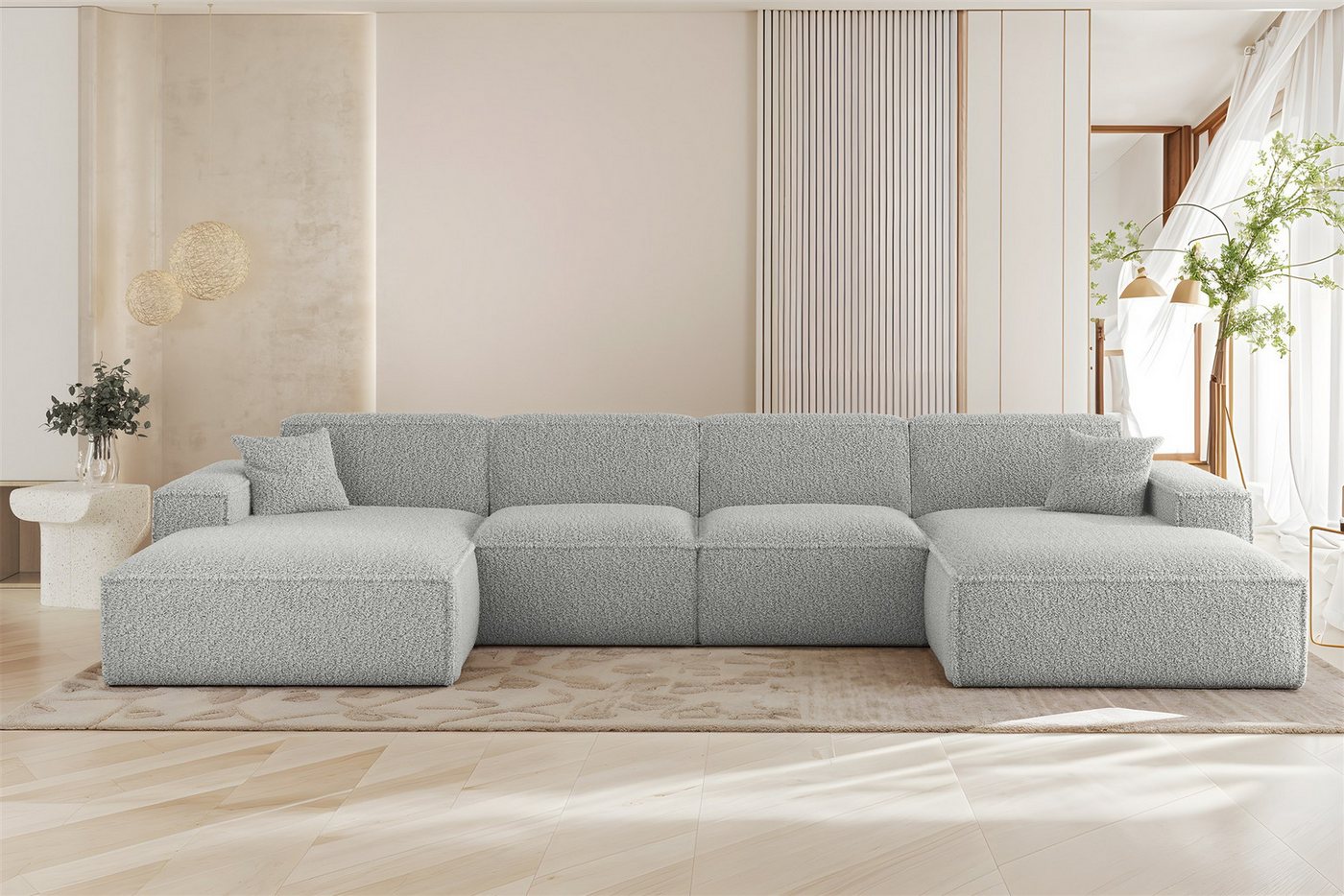 Fun Möbel Wohnlandschaft Sofa U-Form FUN PEREZ PREMIUM in Stoff Sven (378 cm), Rundumbezug, inkl. 2 Zierkissen von Fun Möbel