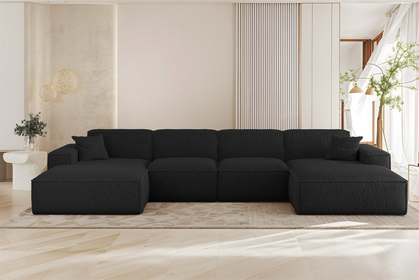 Fun Möbel Wohnlandschaft Sofa U-Form FUN PEREZ PREMIUM in Stoff Sven (378 cm), Rundumbezug, inkl. 2 Zierkissen von Fun Möbel