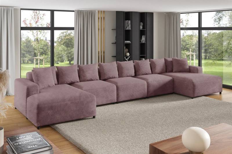 Fun Möbel Wohnlandschaft Sofa U-Form MEGAN XL in Stoff Poso, inkl. Zierkissen, Rücken echt bezogen von Fun Möbel