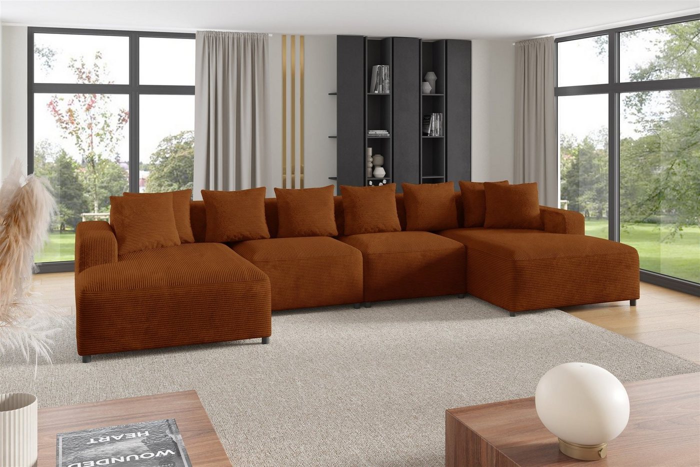 Fun Möbel Wohnlandschaft Sofa U-Form MEGAN in Stoff Poso, Rücken echt bezogen von Fun Möbel