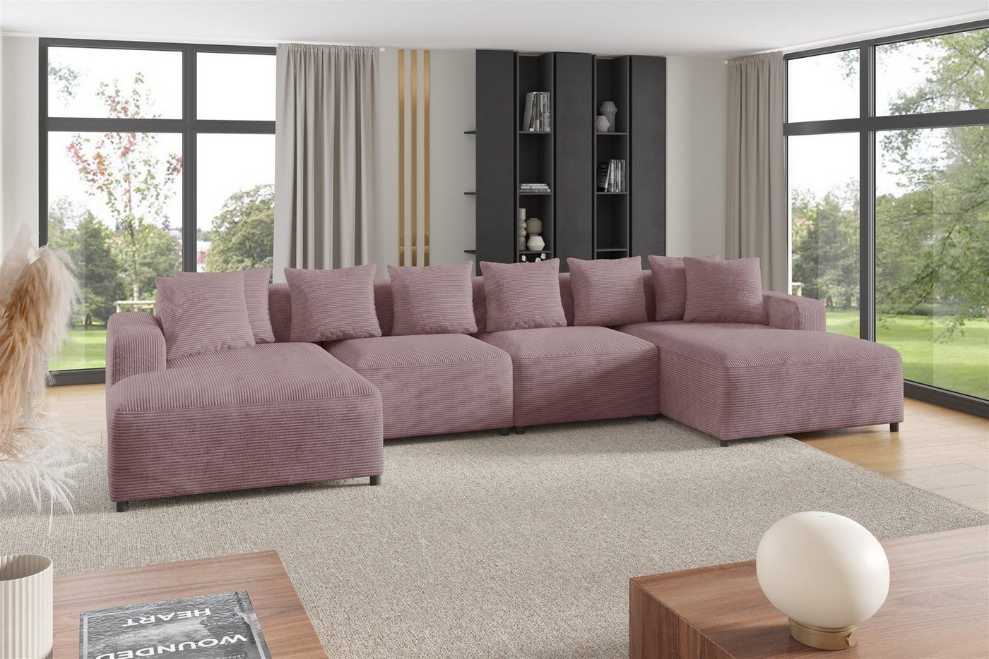 Fun Möbel Wohnlandschaft Sofa U-Form MEGAN in Stoff Poso, Rücken echt bezogen von Fun Möbel