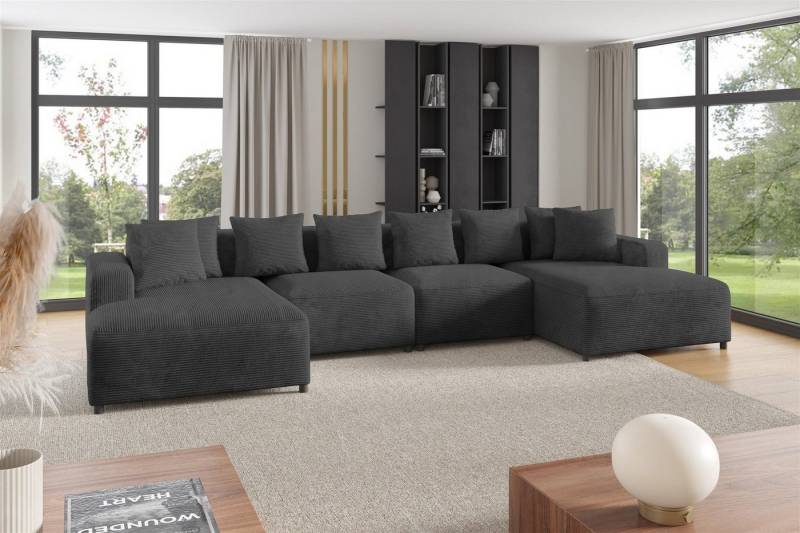 Fun Möbel Wohnlandschaft Sofa U-Form MEGAN in Stoff Poso, Rücken echt bezogen von Fun Möbel